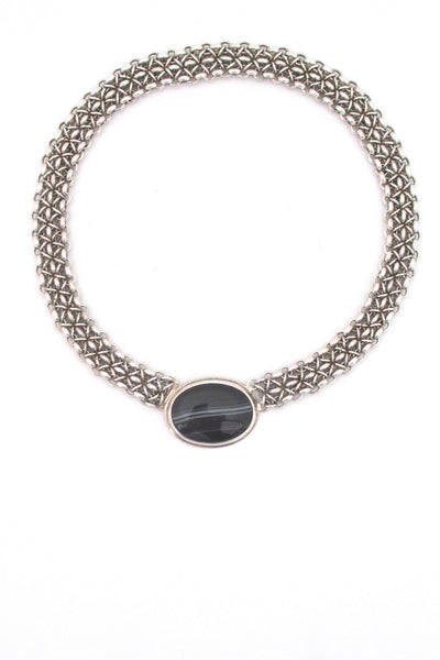 Uni David-Andersen heavy silver banded agate necklace ~ Solfrid Simensen