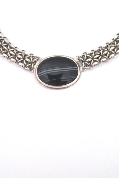 Uni David-Andersen heavy silver banded agate necklace ~ Solfrid Simensen