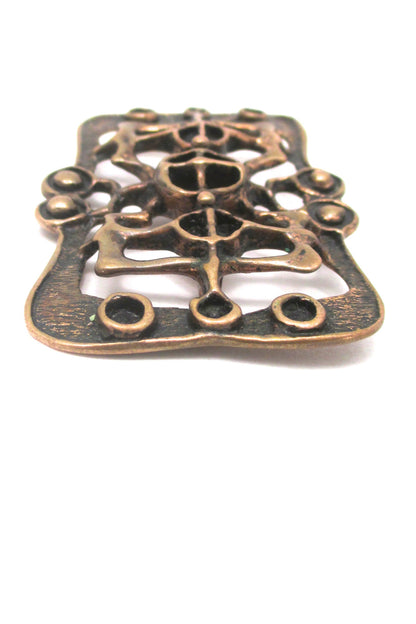 detail Unn Tangerud for Uni David Andersen Norway vintage brutalist bronze pendant brooch