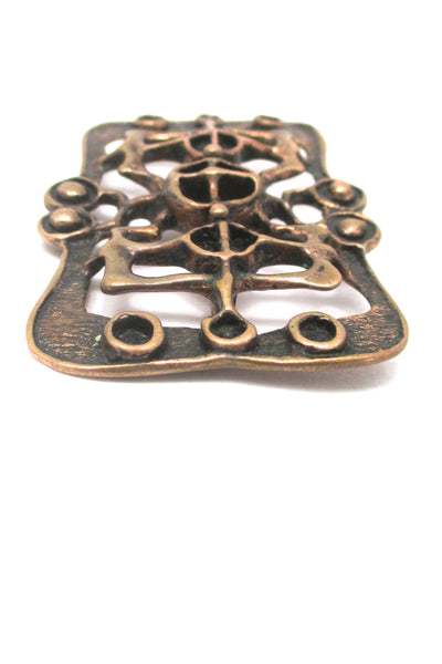 detail Unn Tangerud for Uni David Andersen Norway vintage brutalist bronze pendant brooch