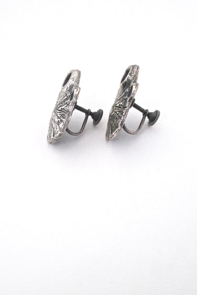 profile Guy Vidal Canada vintage brutalist pewter volcano earrings