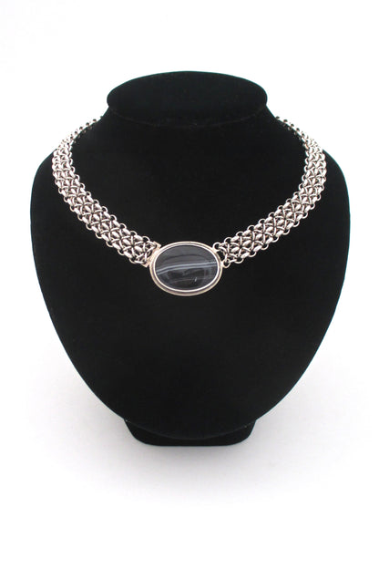 Uni David-Andersen heavy silver banded agate necklace ~ Solfrid Simensen