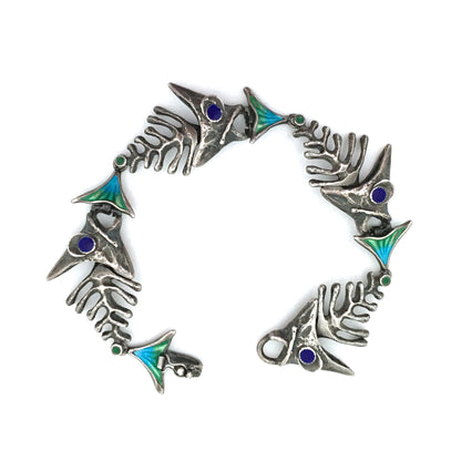 UnoAErre articulated silver & enamel fish bracelet - SHIPPING