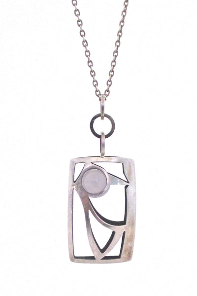 detail Elis Kauppi for Kupittaan Kulta Finland vintage Scandinavian Modern pendant necklace silver chalcedony bird 1966