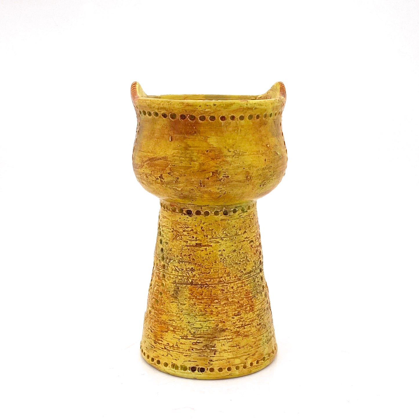 back Bitossi Italy vintage ceramic owl candle holder sculpture Aldo Londi mid century modern design