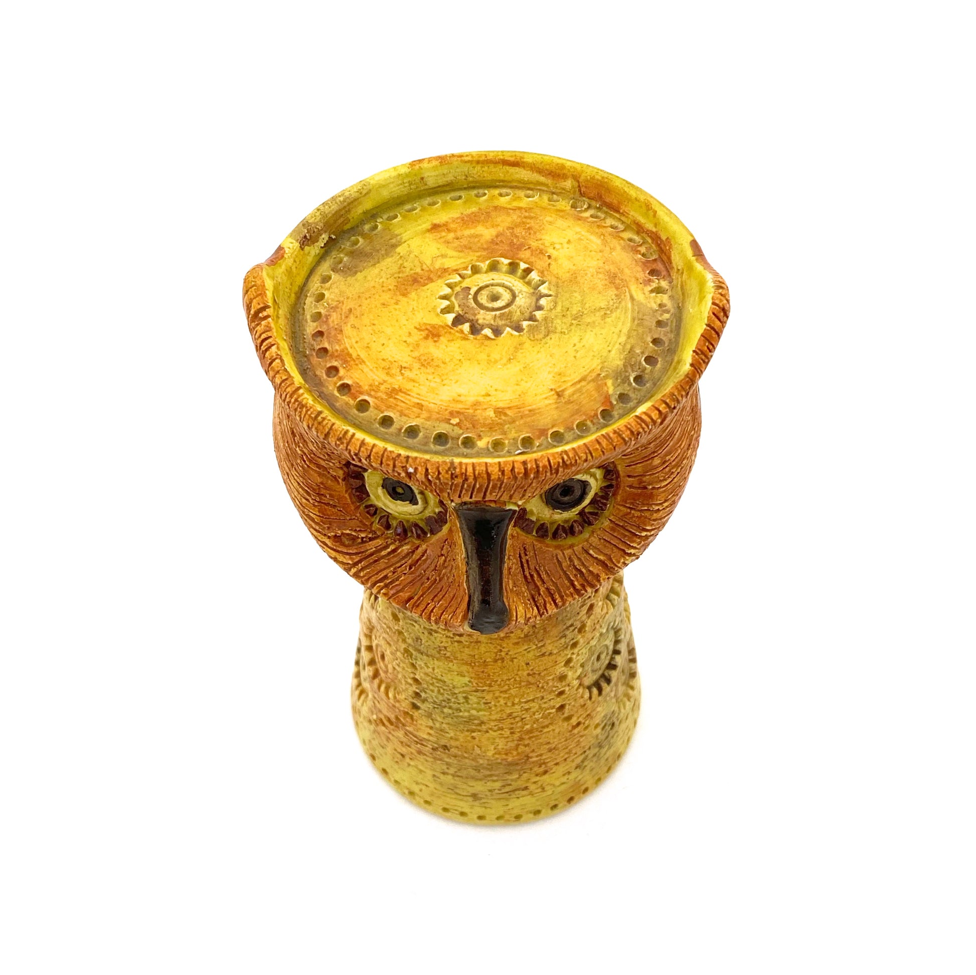 detail Bitossi Italy vintage ceramic owl candle holder sculpture Aldo Londi mid century modern design