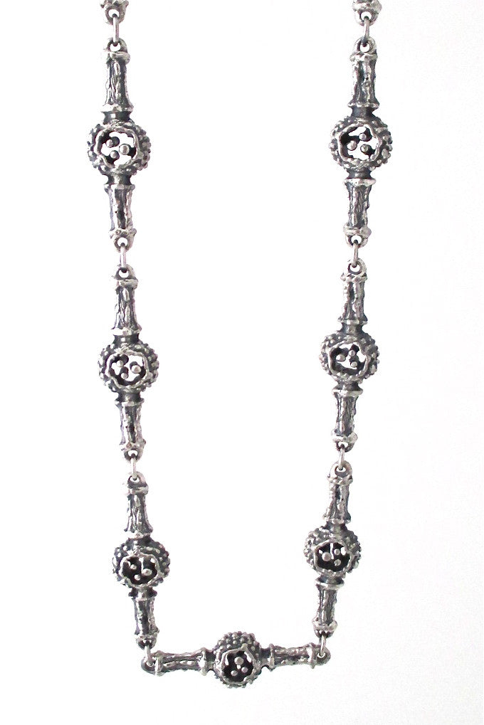 Guy Vidal Canada brutalist pewter pierced pods long link chain necklace