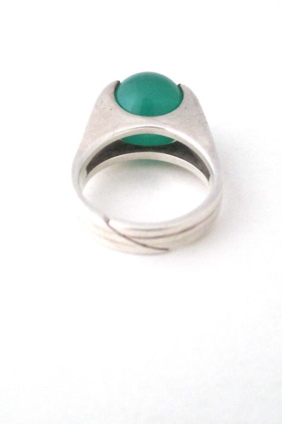 David-Andersen Norway vintage silver and chrysoprase rolling sphere ring