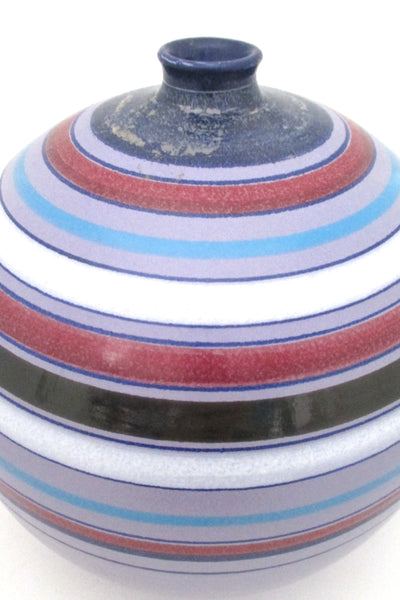 glaze detail Aldo Londi for Bitossi Italy large round ceramic mid century vase matte and gloss glazed stripes