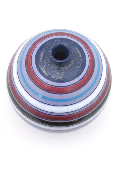 detail Aldo Londi for Bitossi Italy large round ceramic mid century vase matte and gloss glazed stripes