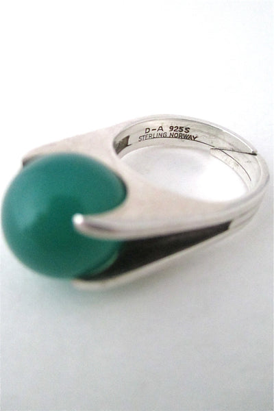 David-Andersen Norway vintage silver and chrysoprase rolling sphere ring