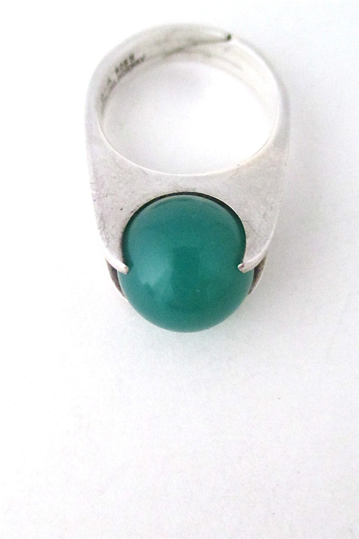 David-Andersen Norway vintage silver and chrysoprase rolling sphere ring