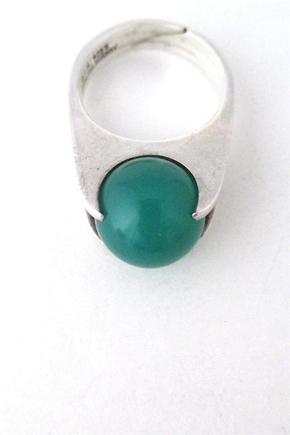 David-Andersen Norway vintage silver and chrysoprase rolling sphere ring