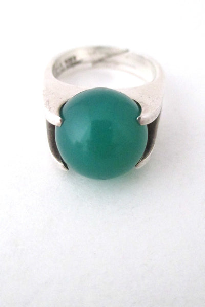 David-Andersen Norway vintage silver and chrysoprase rolling sphere ring