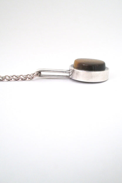 profile Elis Kauppi Kupittaan Kulta Finland vintage Modernist silver and tiger eye pendant necklace