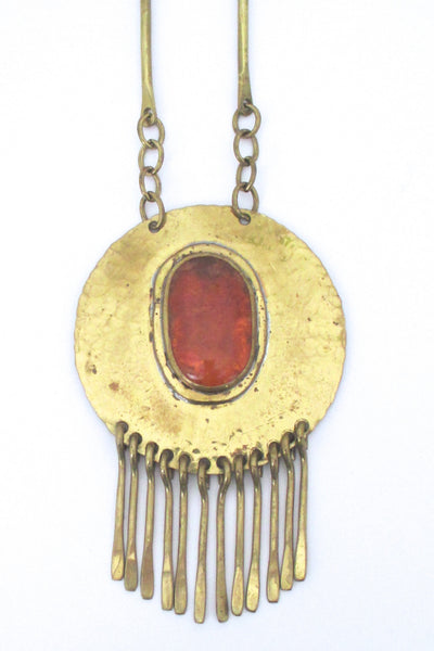 Rafael Canada brass & orange large fringe necklace