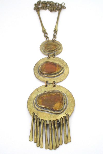 Rafael Alfandary Canada vintage extra large three stone brass fringe necklace