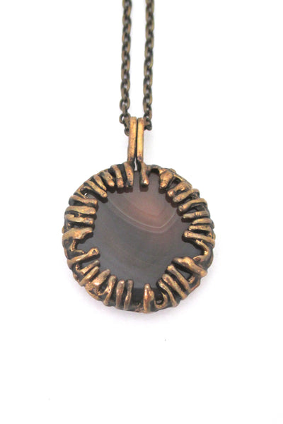 Pentti Sarpaneva bronze & banded agate pendant necklace