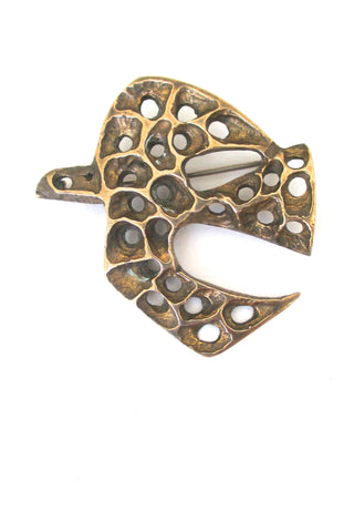 Bernard Chaudron Canada bronze brutalist bird brooch at Samantha Howard Vintage