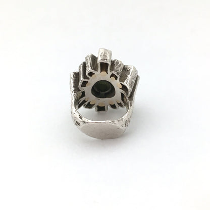 Walter Schluep large brutalist silver & gold ring set with peridot