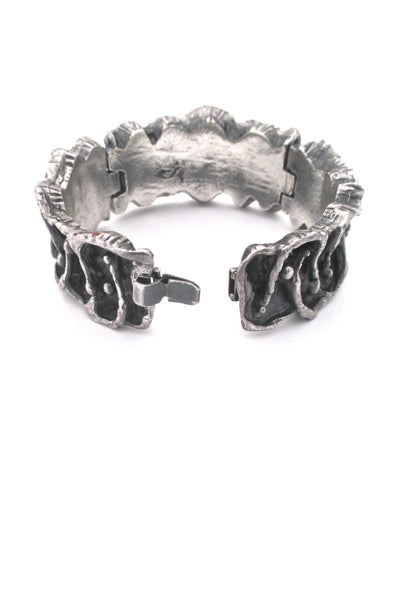 Guy Vidal deeply textured hinged pewter bracelet