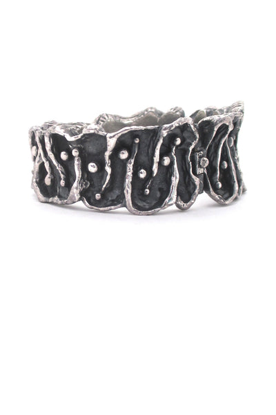 profile Guy Vidal Canada vintage brutalist pewter deeply textured hinged bracelet 1970s