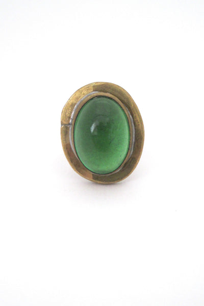Rafael Alfandary Canada vintage brutalist brass clear green glass ring