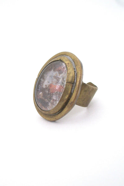 Rafael Alfandary Canada vintage brutalist brass glass ring 1970s