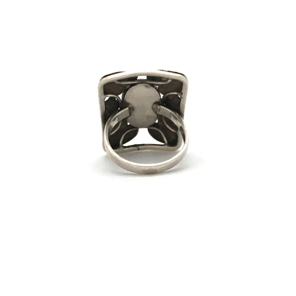 classic Scandinavian silver & chrysoprase hearts ring ~ extra large