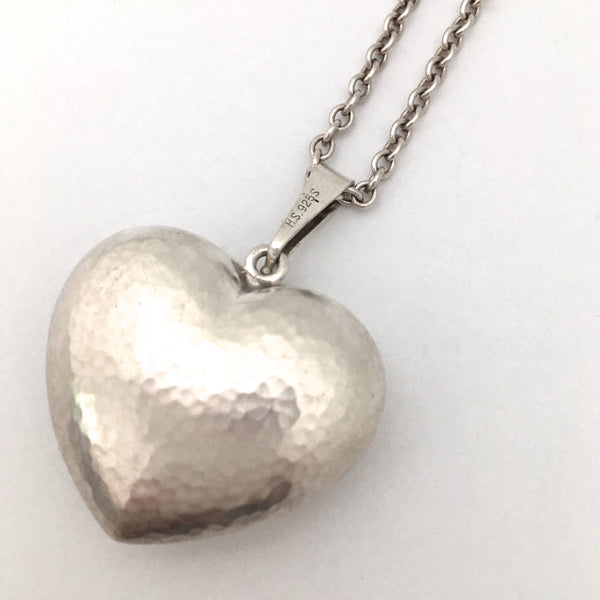 Danish hammered silver heart pendant necklace