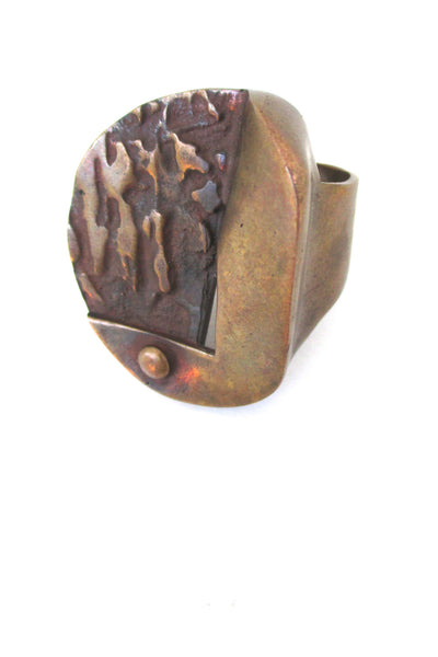 detail Jane Wiberg for Jane & Finn Denmark vintage large sculptural bronze Scandinavian modernist ring 559