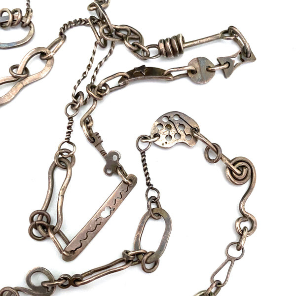 studio made Postmodern silver chain necklace ~ no 2 links the same