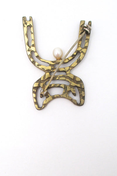 Bernard Chaudron 'big cheer' pearl & bronze brooch