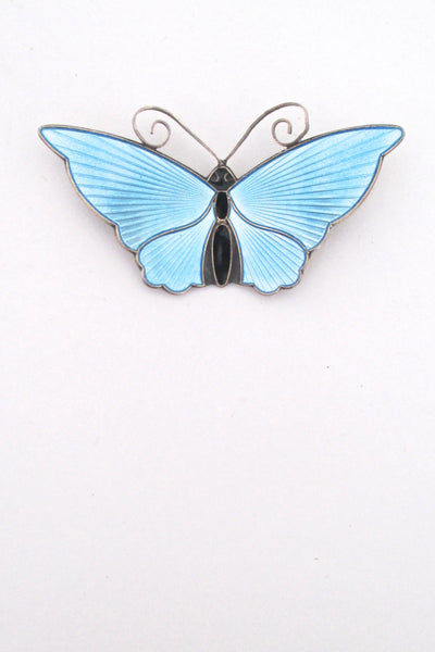 David-Andersen Norway vintage silver sky blue enamel large 2 inch butterfly brooch