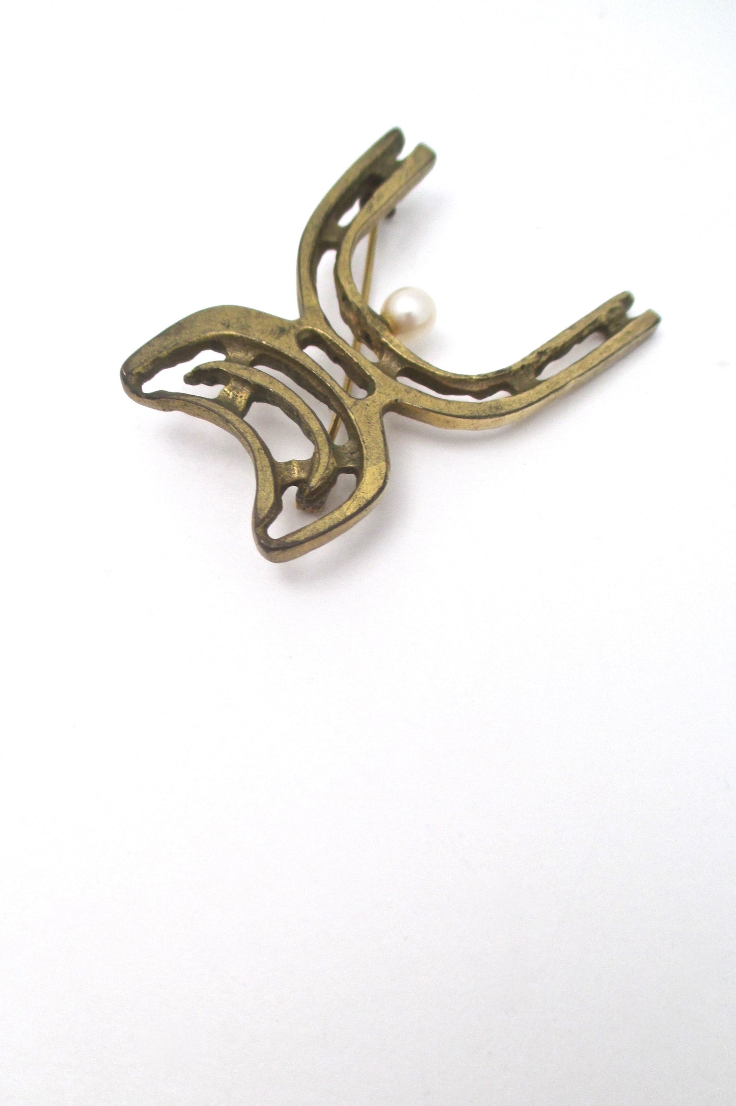 Bernard Chaudron 'big cheer' pearl & bronze brooch