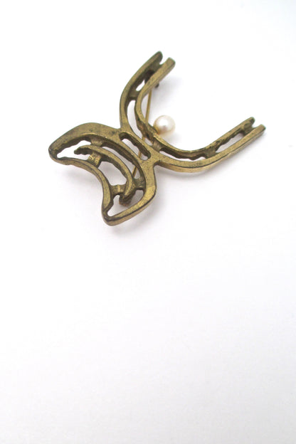 Bernard Chaudron 'big cheer' pearl & bronze brooch