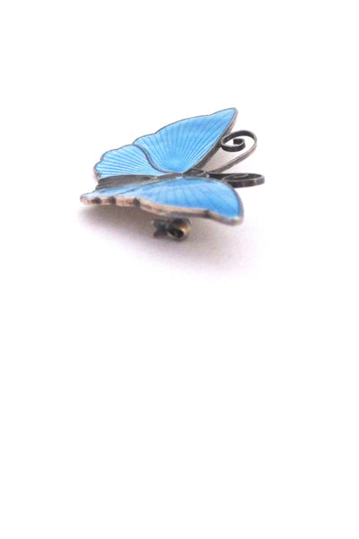 profile David-Andersen Norway vintage silver sky blue enamel large 2 inch butterfly brooch