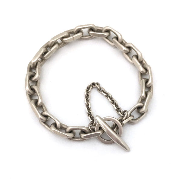 detail A G Madsen Denmark vintage heavy silver chain link bracelet toggle clasp Danish Modern jewelry design