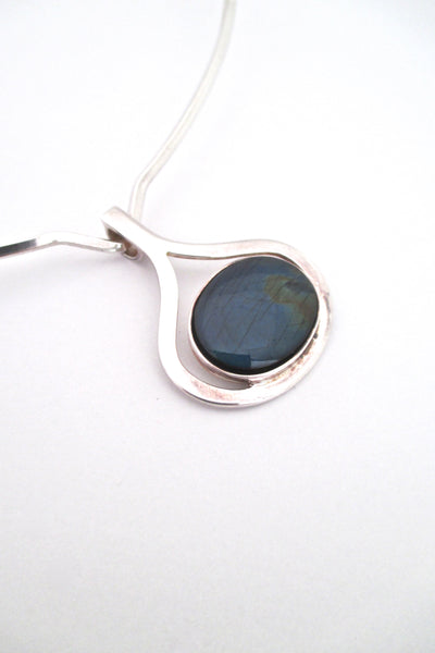 detail Kalevala Koru Finland vintage silver spectrolite pendant choker Scandinavian Modern design
