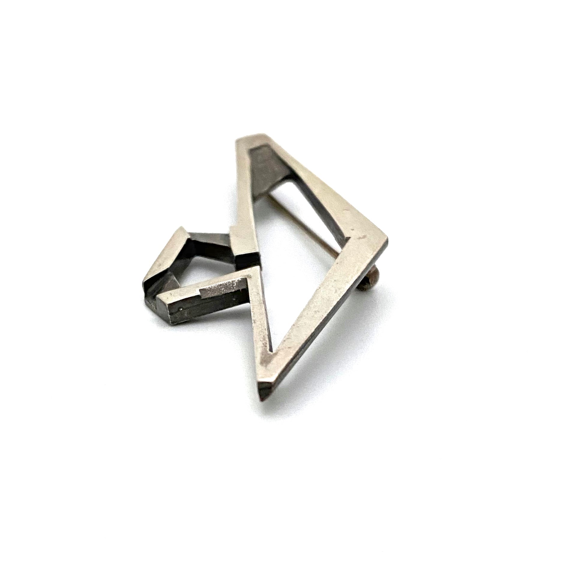 profile Tostrup Norway large vintage silver abstract openwork brooch Gudmund Elvestad Scandinavian Modern jewelry design