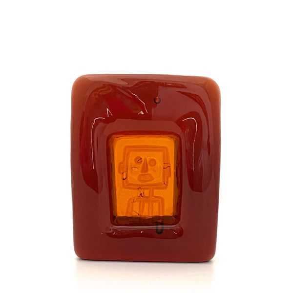 detail Boda Sweden vintage heavy glass robot dish H699 Erik Hoglund 1960s Scandinavian Modern design