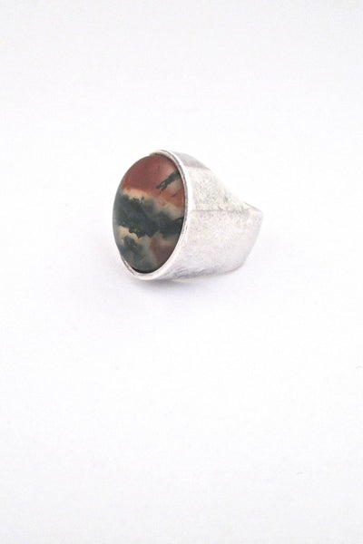 profile Elis Kauppi Kupittaan Kulta Finland vintage Scandinavian Modern silver moss agate large ring