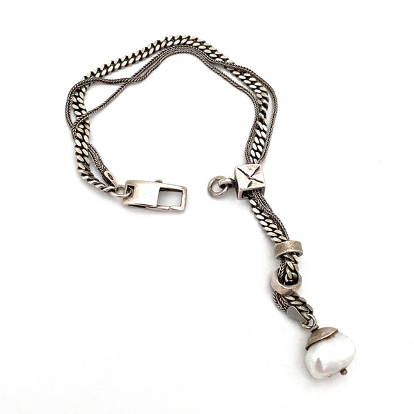detail Beth Orduna USA silver natural freshwater pearl multi chain bracelet
