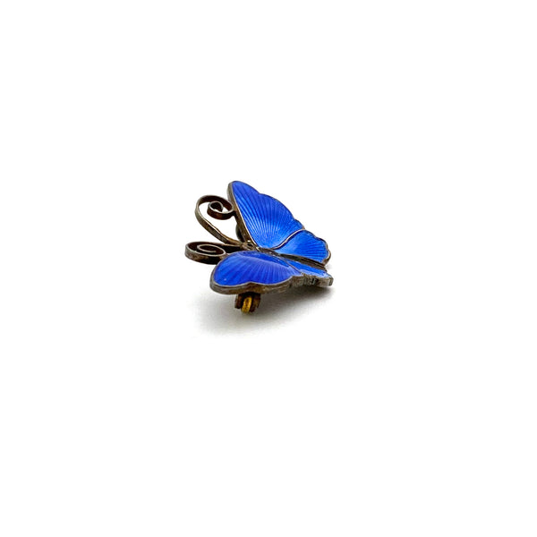 profile David-Andersen Norway vintage silver enamel blue butterfly brooch Scandinavian jewelry design