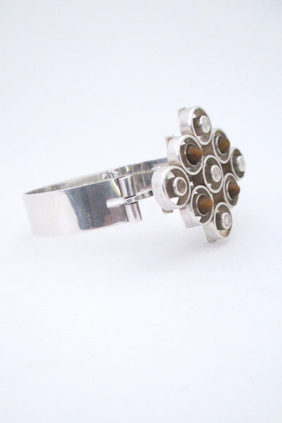 detail Salovaara Finland vintage Scandinavian Modern silver tiger eye bracelet 1970