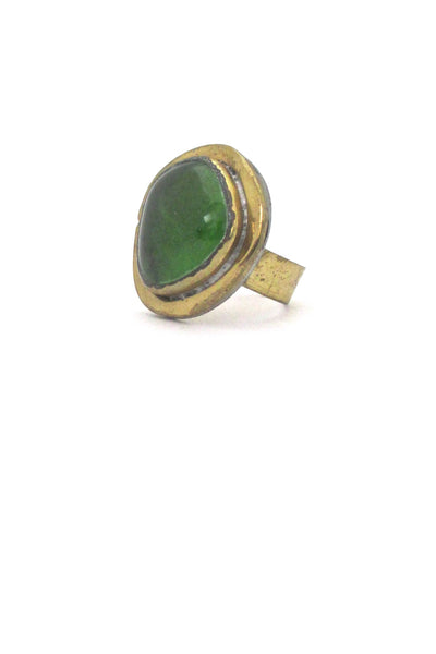detail Rafael Alfandary Canada vintage brass clear grass green glass ring