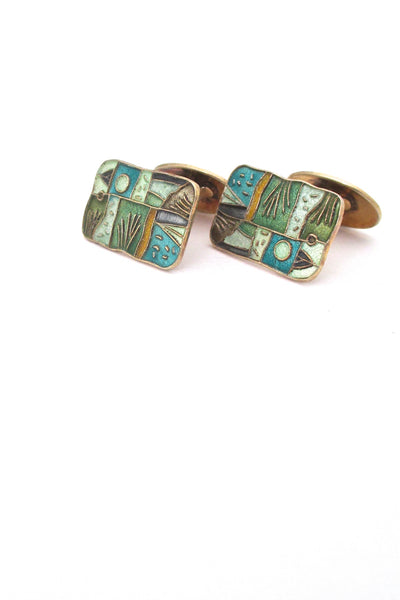 David-Andersen Norway vintage sterling silver enamel Four Seasons summer cufflinks