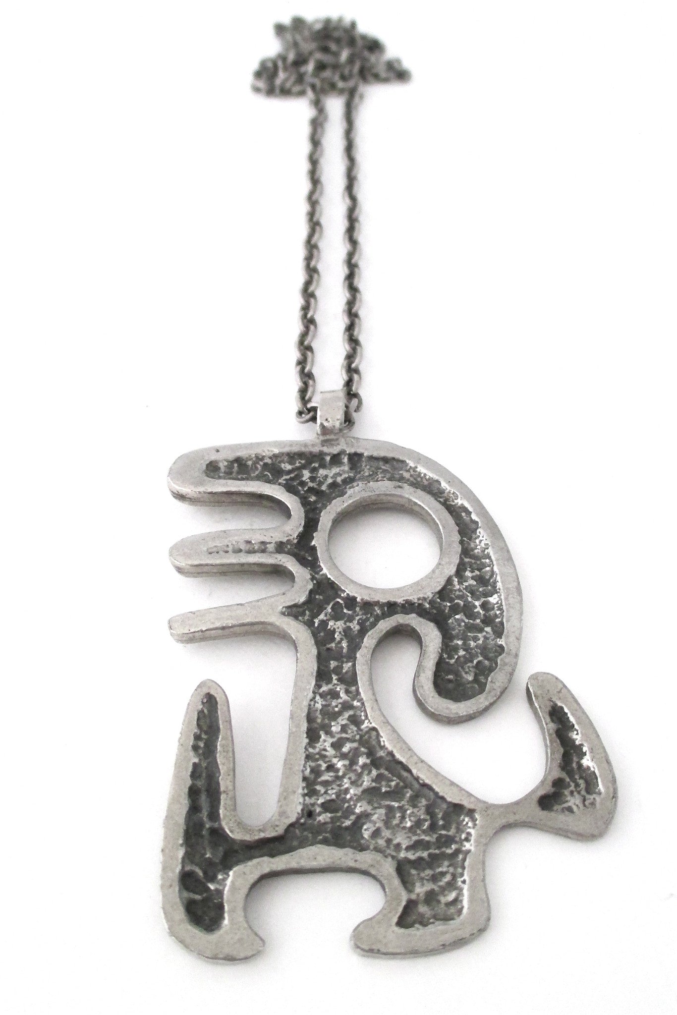 Robert Larin Canada vintage brutalist pewter Miro man pendant necklace