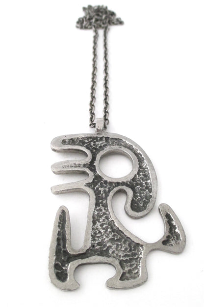 Robert Larin Canada vintage brutalist pewter Miro man pendant necklace