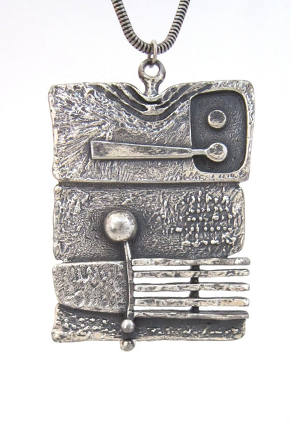 Guy Vidal Canada vintage brutalist radio pewter pendant necklace
